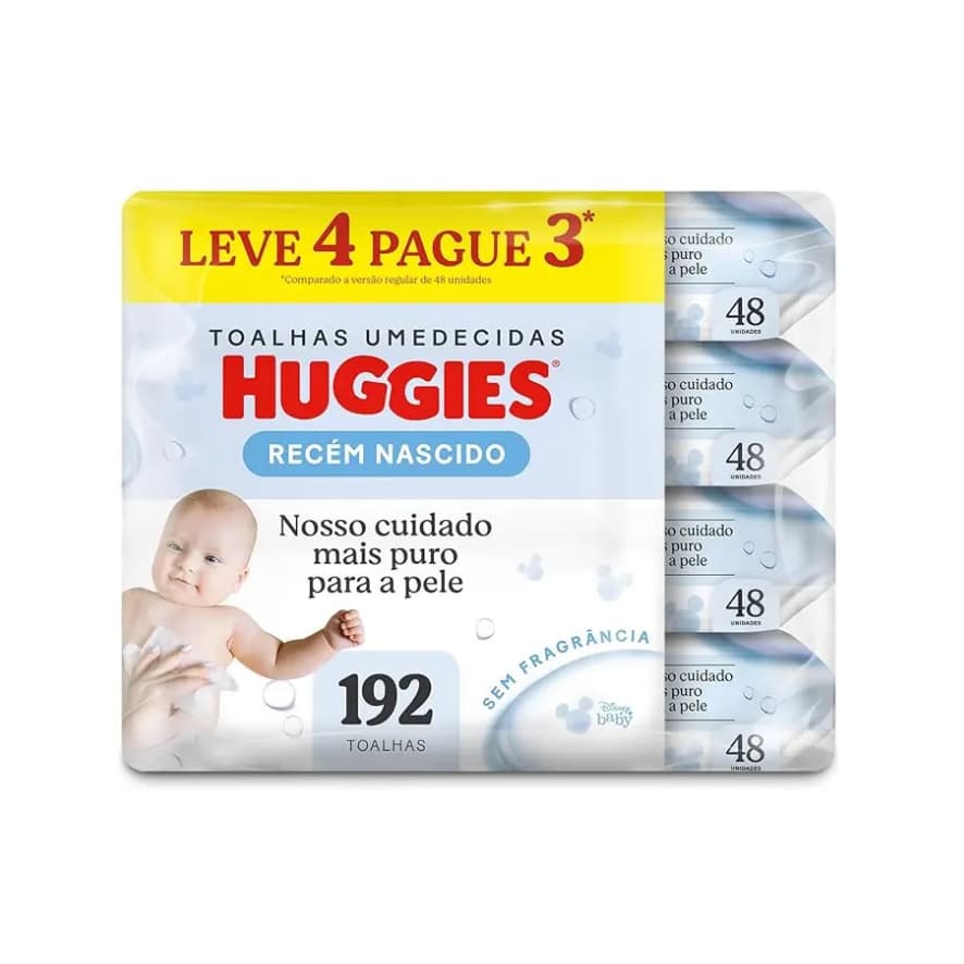 Lenços Umedecidos Huggies Recém Nascido Pack C/4 - 192 Un