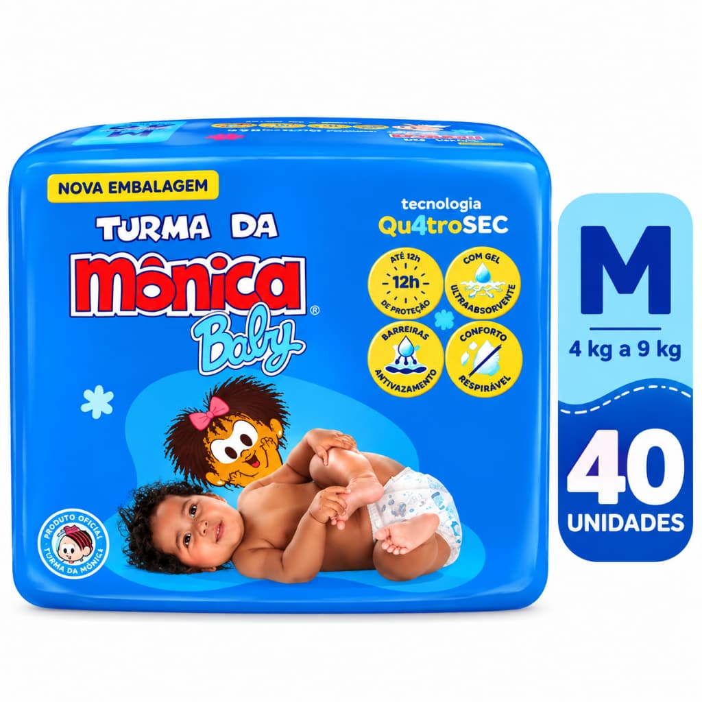 Fralda Descartáveis Turma da Mônica Baby Tamanho M com 40 Unidades