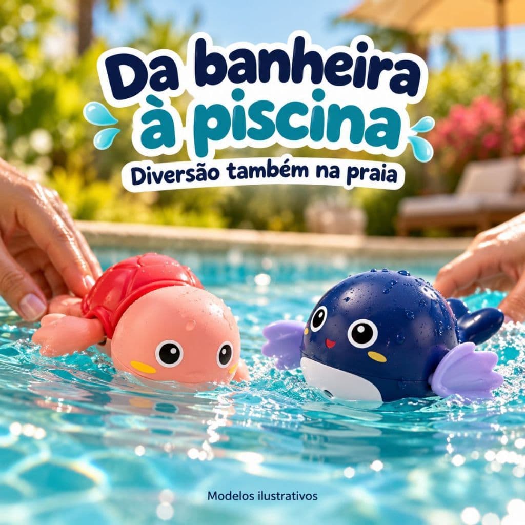 Tartaruga Nadadora a Corda Brinquedo de Banho para Bebê Nada Sozinha na Banheira e Piscina