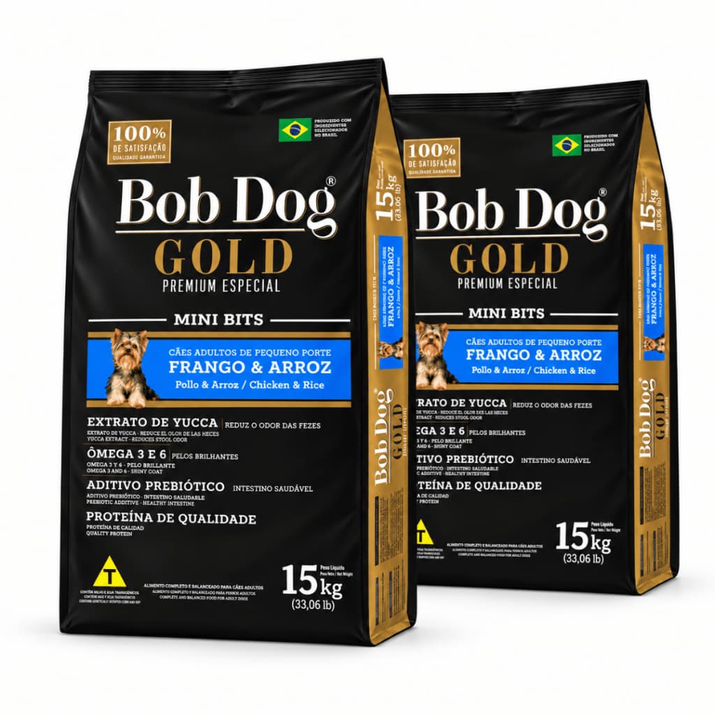 Kit Bob Dog Gold Mini Bits 15kg Ração Premium para Cães Adultos Cachorro Pequeno Porte Super Oferta!