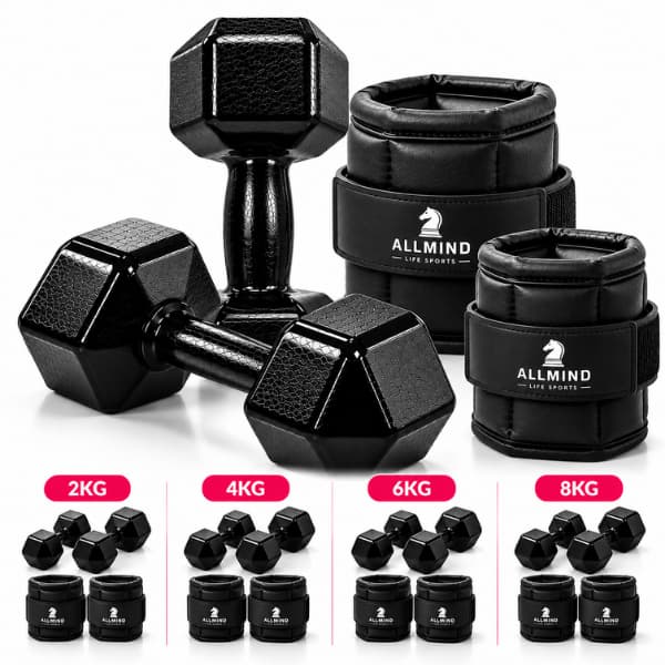Kit Halteres e Caneleiras Academia Musculação Treino em Casa 2kg 4kg 6kg 8kg Par Caneleira e Par Halter