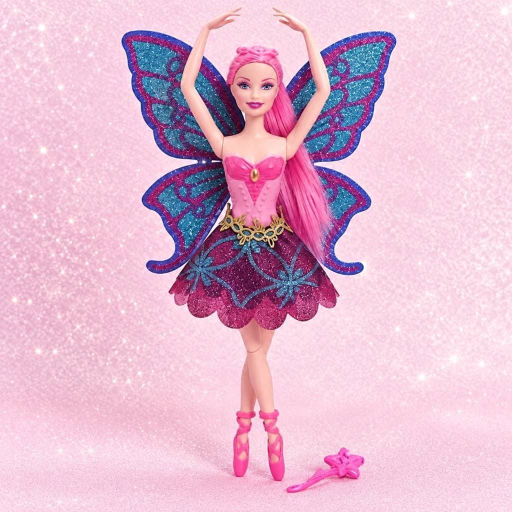 Boneca Bailarina Fada Princesa Articulada Ballet Com Asas Brilhantes Grande 30cm Colorida com Acessorios