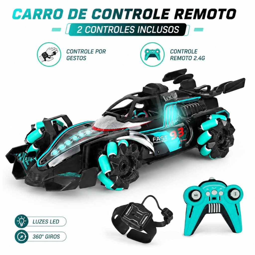 Carrinho F1 Controle Remoto Recarregável com Drift, Fumaça e Luzes Brinquedo Infantil