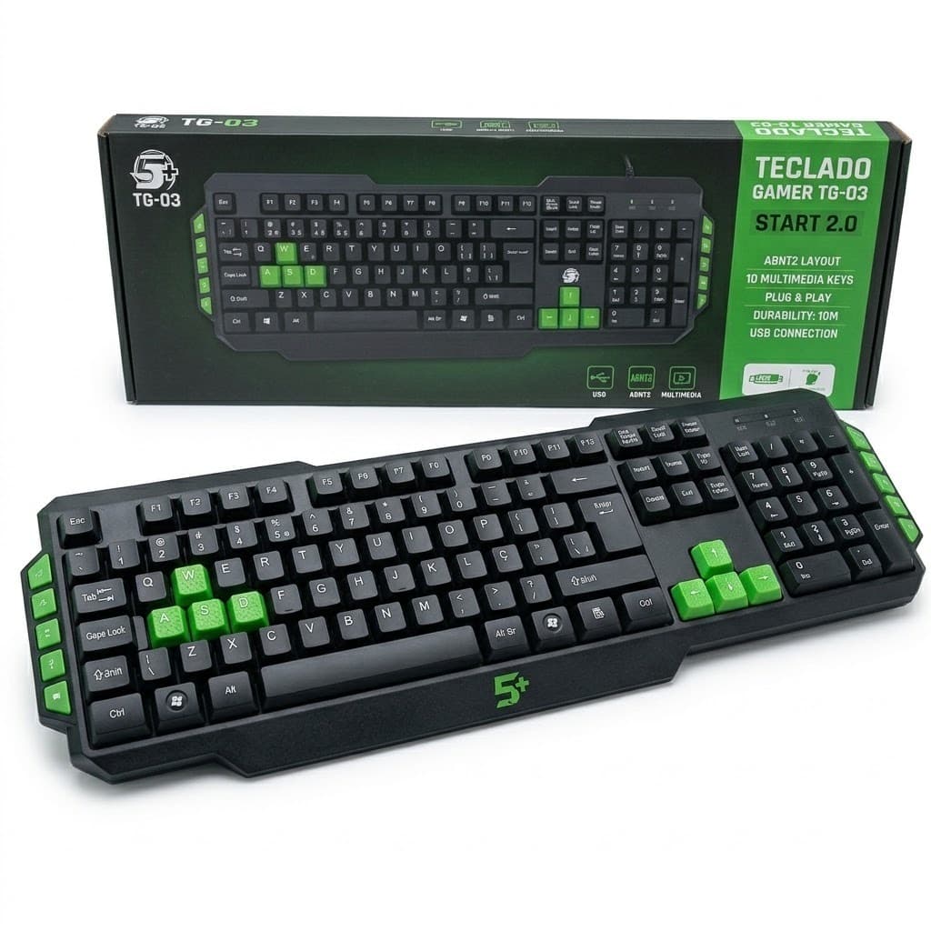 Teclado Gamer Start 2.0 USB ABNT2 Teclas Multimídia Anti-Ghosting PC Notebook Gamer