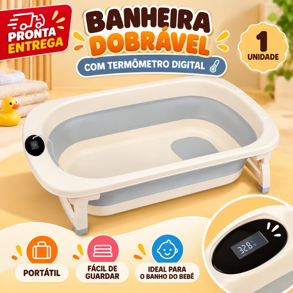 Banheira De Bebe Portátil Infantil Com Termômetro Digital