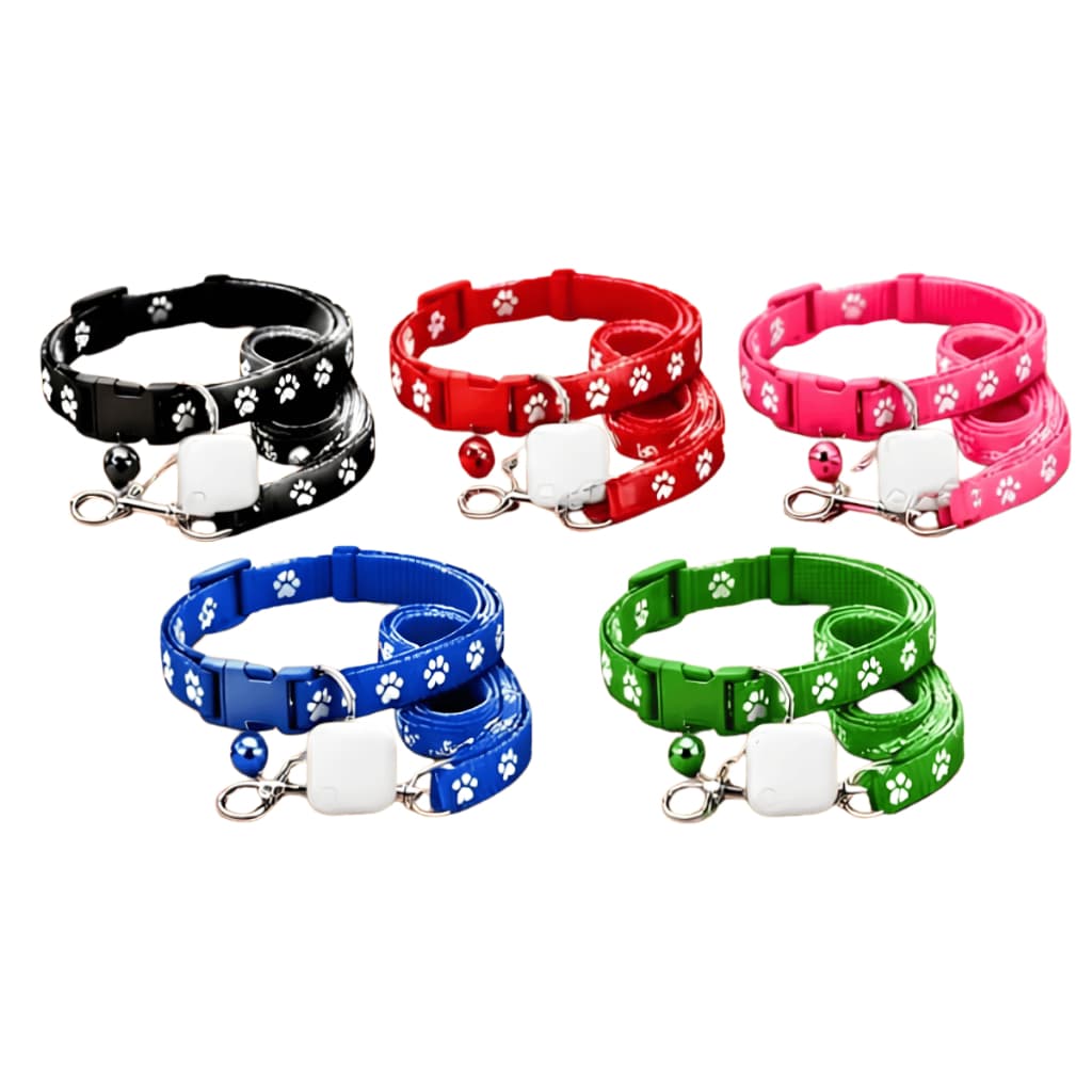 Kit Coleira Pet com Guia Passeio e Mini Rastreador GPS Compatível iPhone iOS Cachorro Gato Ajustável