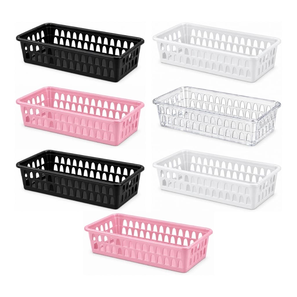 Kit 7 Cesto Organizador Multiuso Plástico 28cm Retangular Gaveta Armário Cozinha