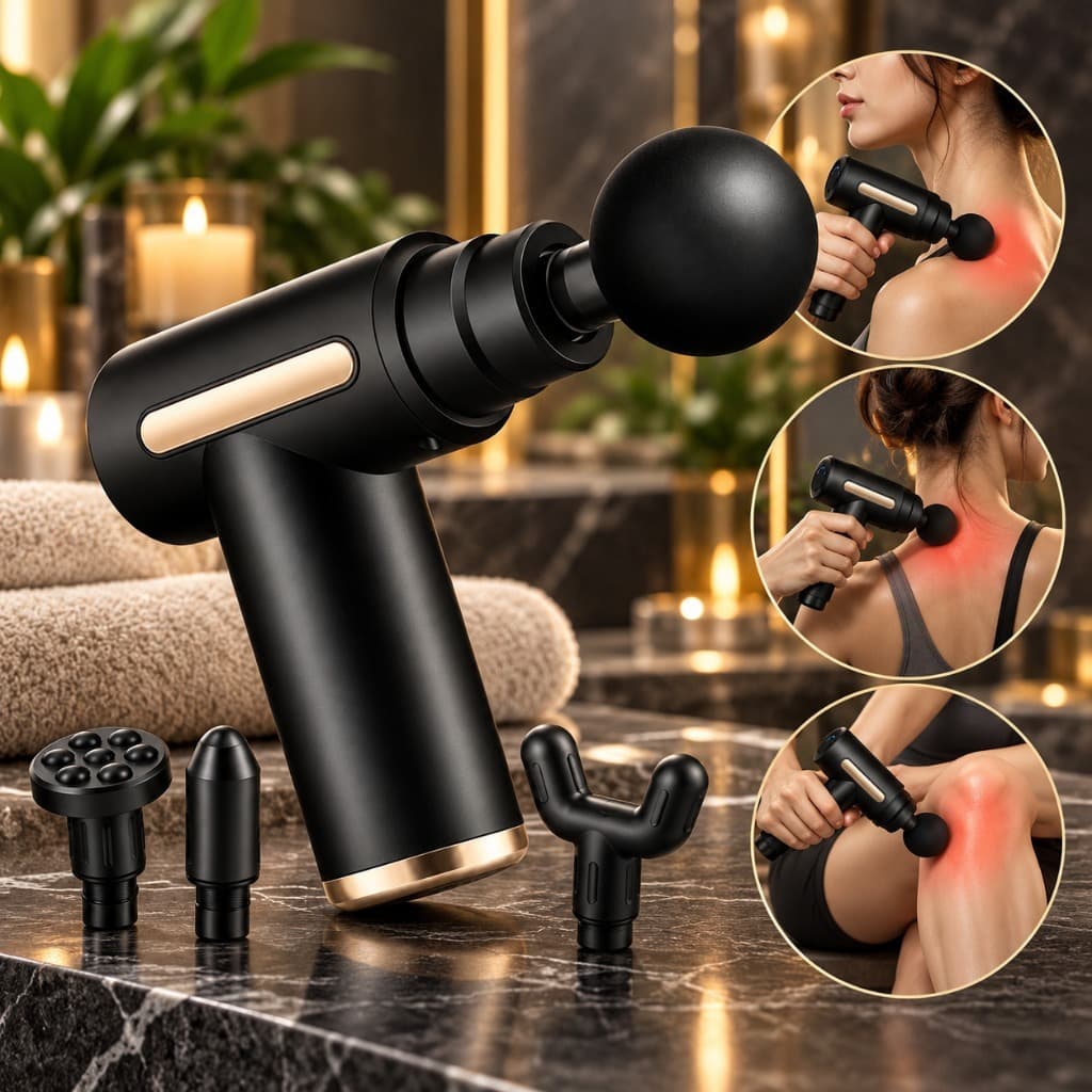 Pistola Massageadora Muscular Profissional Relaxamento Alívio Dores Fascial Gun Com 4 Ponteiras Portátil Recarregável