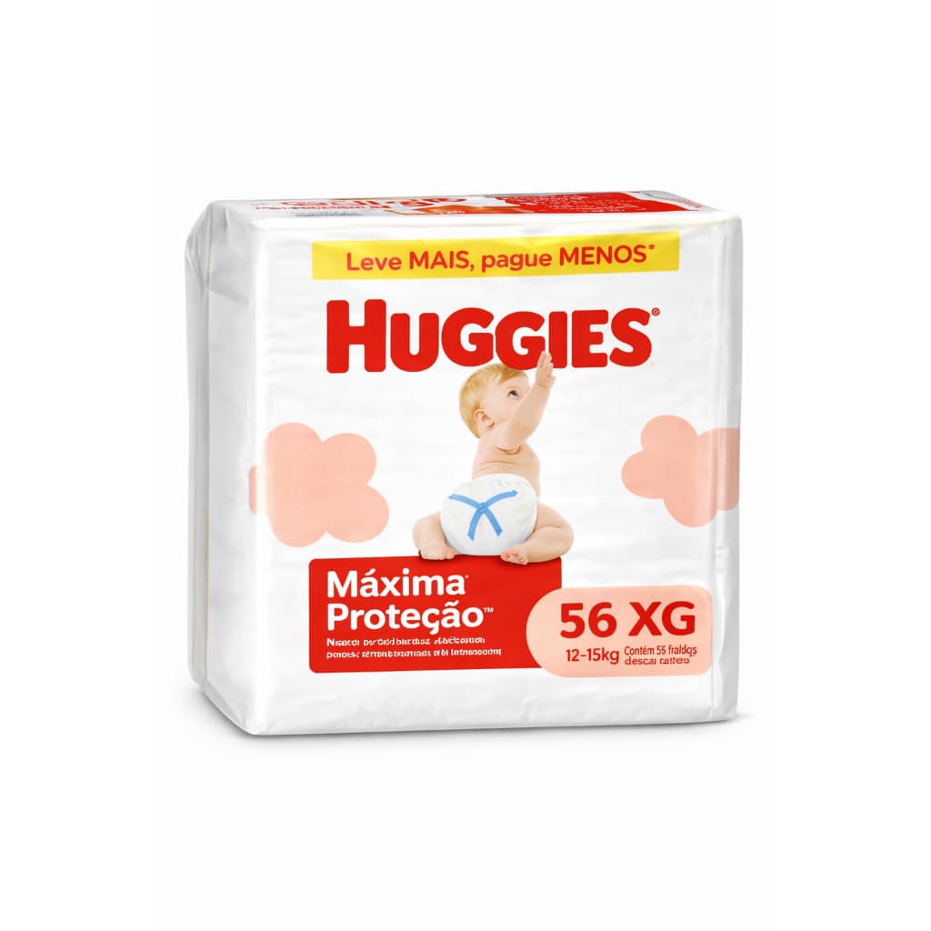 Huggies Máxima Proteção XG 56 Fraldas 12-15kg Até 12h Antivazamento Original