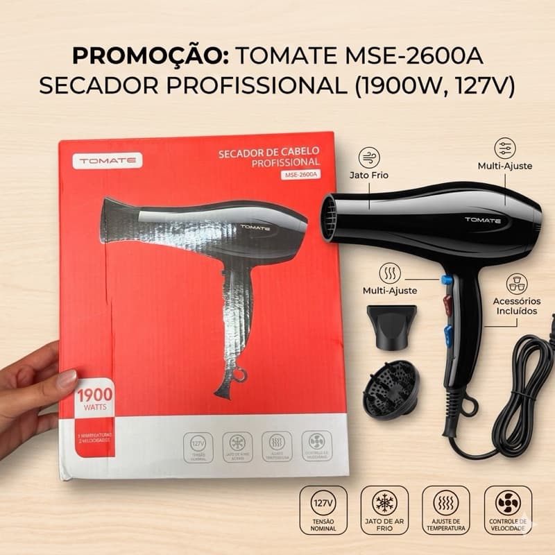 Secador de Cabelo 1900W Profissional 110V/127V Alta Performance com Filtro Removível