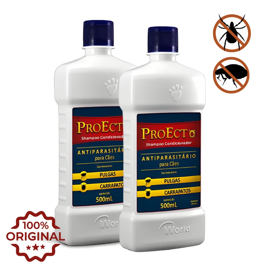 Kit 2 Shampoo ProEcto Para Cães Tratamento Anti Carrapatos e Carrapatos Antiparasitário World Vet