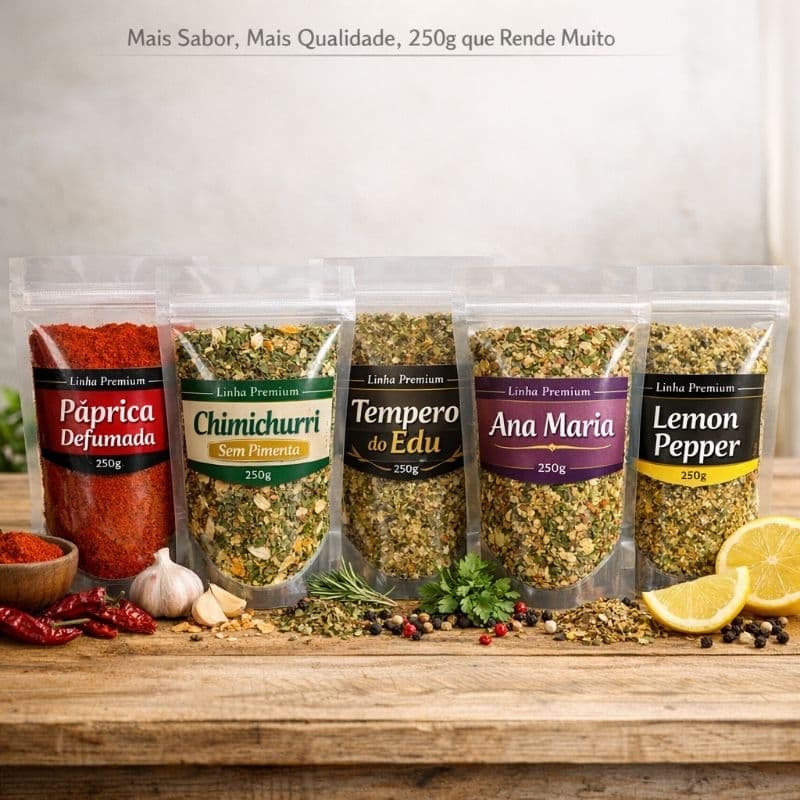 Kit 05 Temperos Naturais e Condimentos Com 250gr Cada