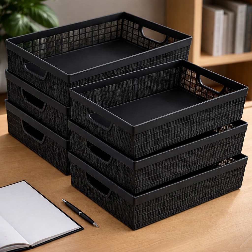 Kit 6 Cestos Organizador em Plástico com Design Juta Multiuso Cozinha Banheiro Lavanderia