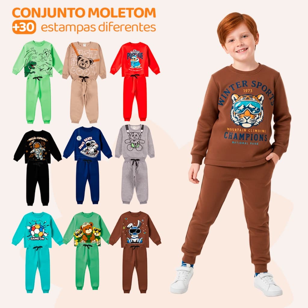 Kit 4 Peças Roupa Infantil Menino Conjuntos Moletom Masculino Peluciado Quentinho Para Inverno E Frio Estampados