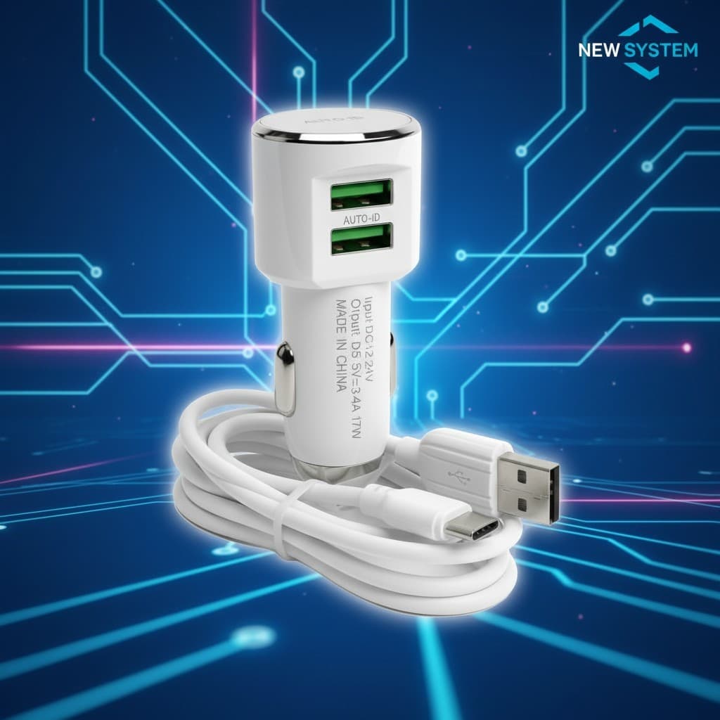 Carregador Veicular 3.4a Duplo Usb Com Cabo Tipo C