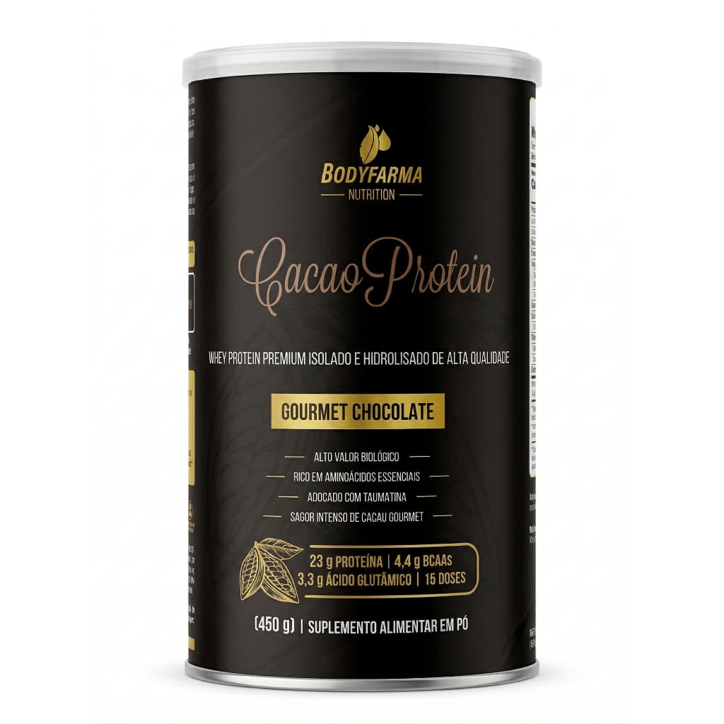 Whey Protein Isolado e Hidrolisado Chocolate Cacao 450g 23g Proteína Sem Lactose Bodyfarma