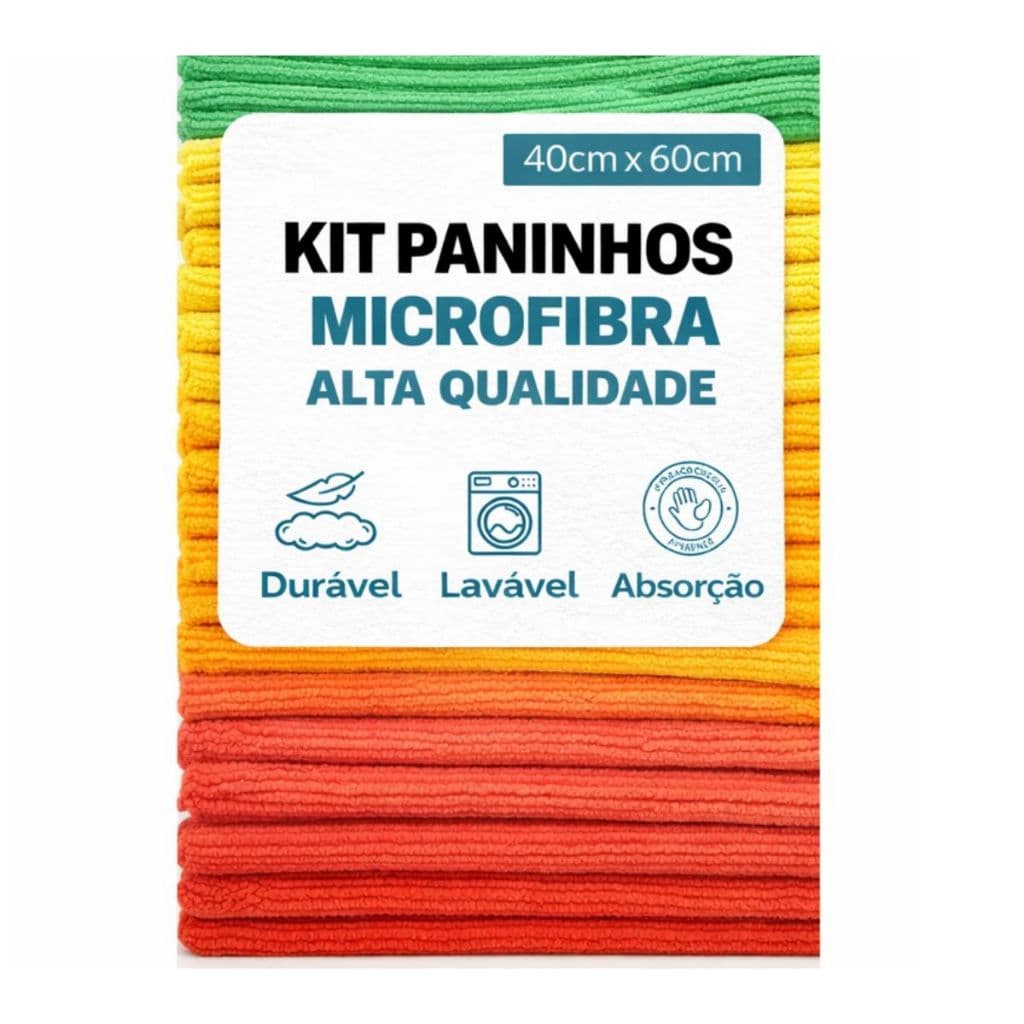 Kit 10 Panos de Microfibra para Limpeza Multiuso Alta Absorção Não Risca Vidros Móveis Cozinha Carro 30X30CM