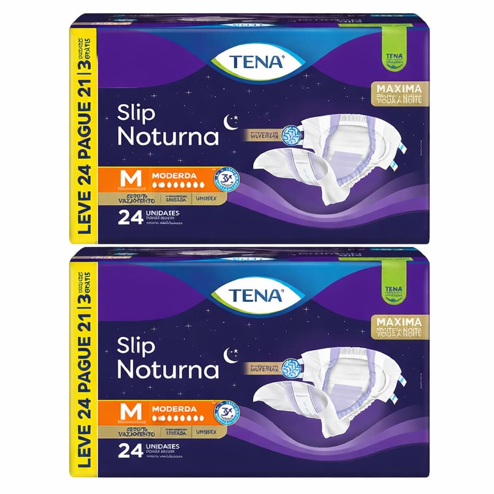 KIT/COMBO 2 Fralda Geriátrica Tena Slip Noturna M 24 Unidades (Envio Imediato)