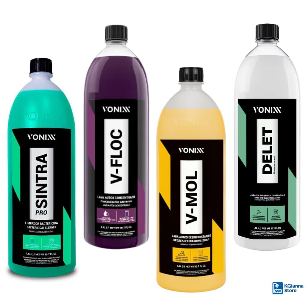 Kit Limpeza Automotiva Sintra V-Floc + V-Mol + Delet 1,5L Cada Vonixx Detalhamento Carro