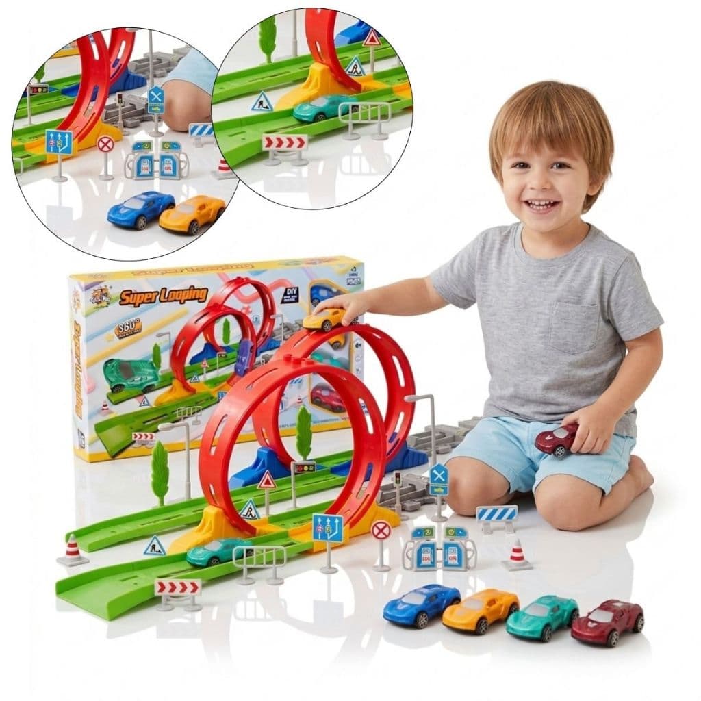 Super Pista Looping 360 Lançador Carrinho Lançador Carros Corrida 4 Carrinhos Brinquedo