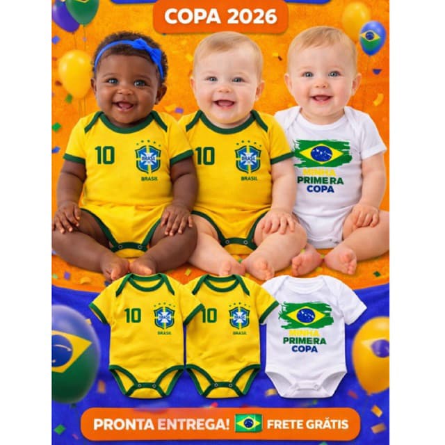 Body Bebê Minha Primeira Copa Brasil Roupa Bebê Copa do Mundo Body Infantil Brasil Menino Menina