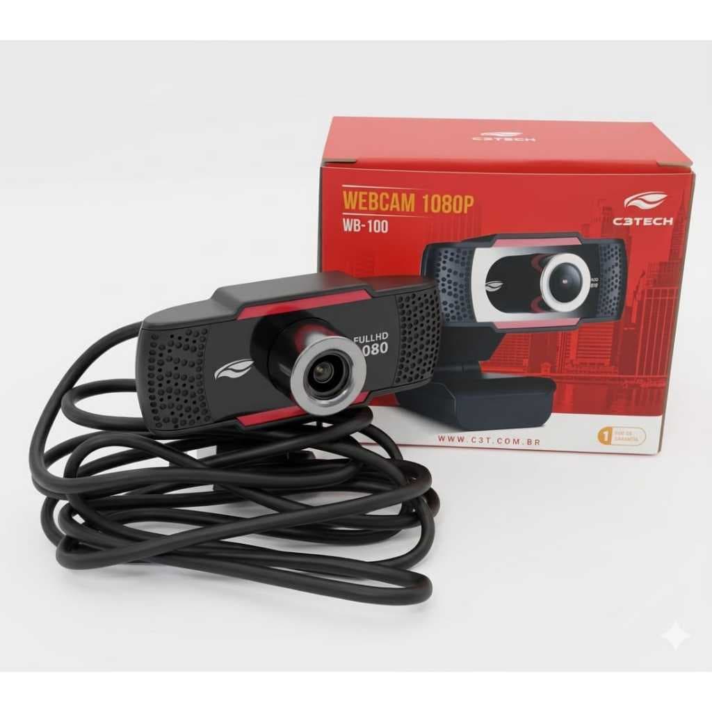 WEBCAM C3Tech WB-100BK Full HD com Microfone USB - Plug & Play, Redução de Ruído. Usada