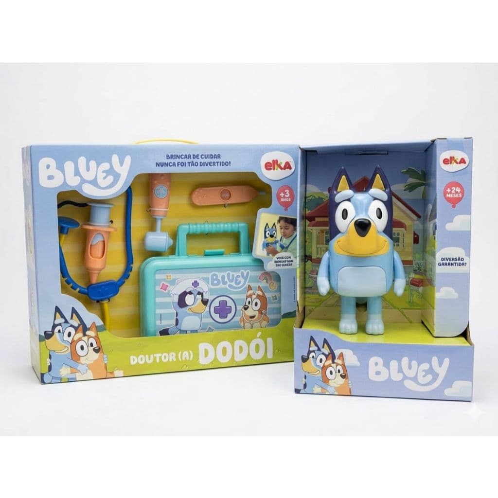 Combo Bluey Boneca Articulada + Kit Médico Doutor Dodói Elka