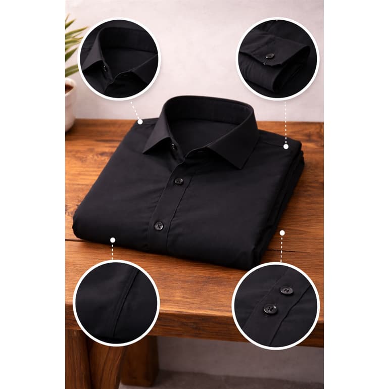 Camisa Social Masculina Preta Manga longa Slim Fit Ajuste de Punho