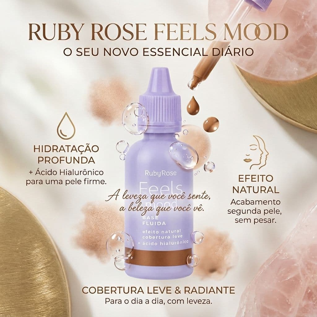 Base Líquida Fluida Feels Mood Tons Escuros Ruby Rose Hb