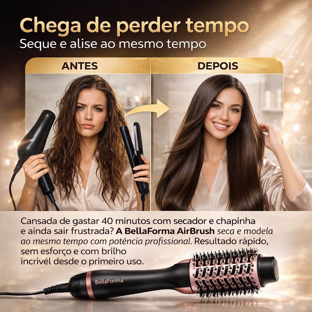 Escova Secadora Cabelo Profissional Potente Bivolt Tecnologia Ions 1300W Alisadora Modeladora