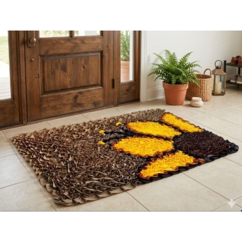 tapete frufru girasol de porta 65x45 antiderrapante amarelo tapete grosso feito à mão para porta, sala Lavável e duravel