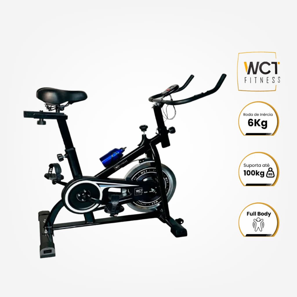 Bicicleta Spinning Ergométrica Com Roda De Inércia De 6kg com Monitor + Squeeze Preto/Azul