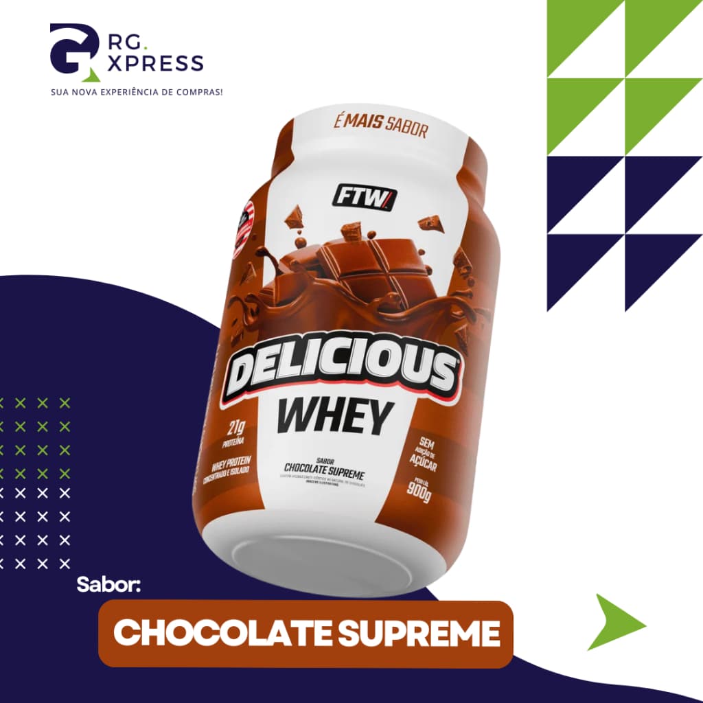 FTW Delicious Whey 900g Chocolate Supreme 21g Proteína Sem Açúcar Whey Protein