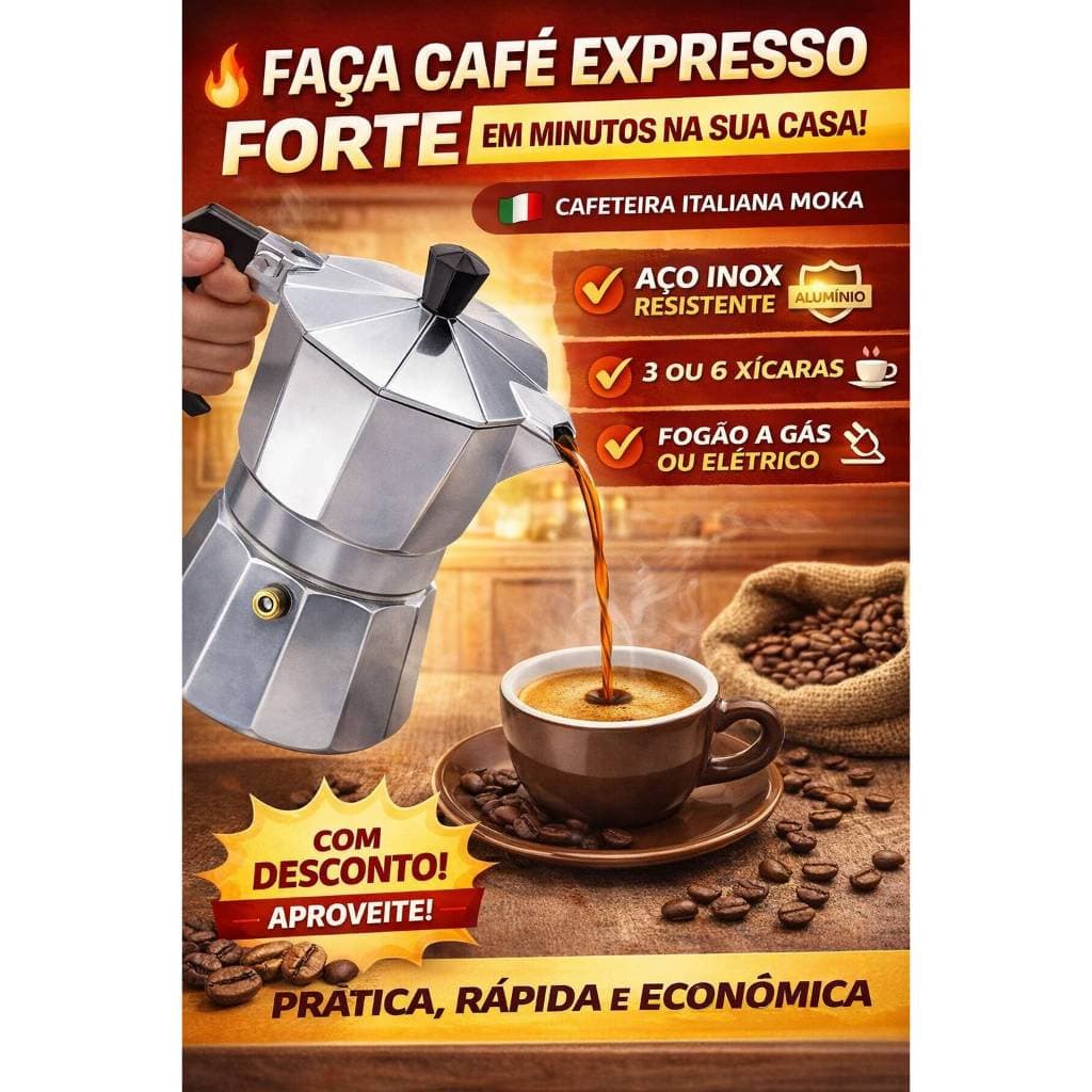 Cafeteira Italiana Alumínio Moka 3/6 Xícaras – Faz Café Expresso Forte Tipo Italiano | Prática, Rápida e Durável