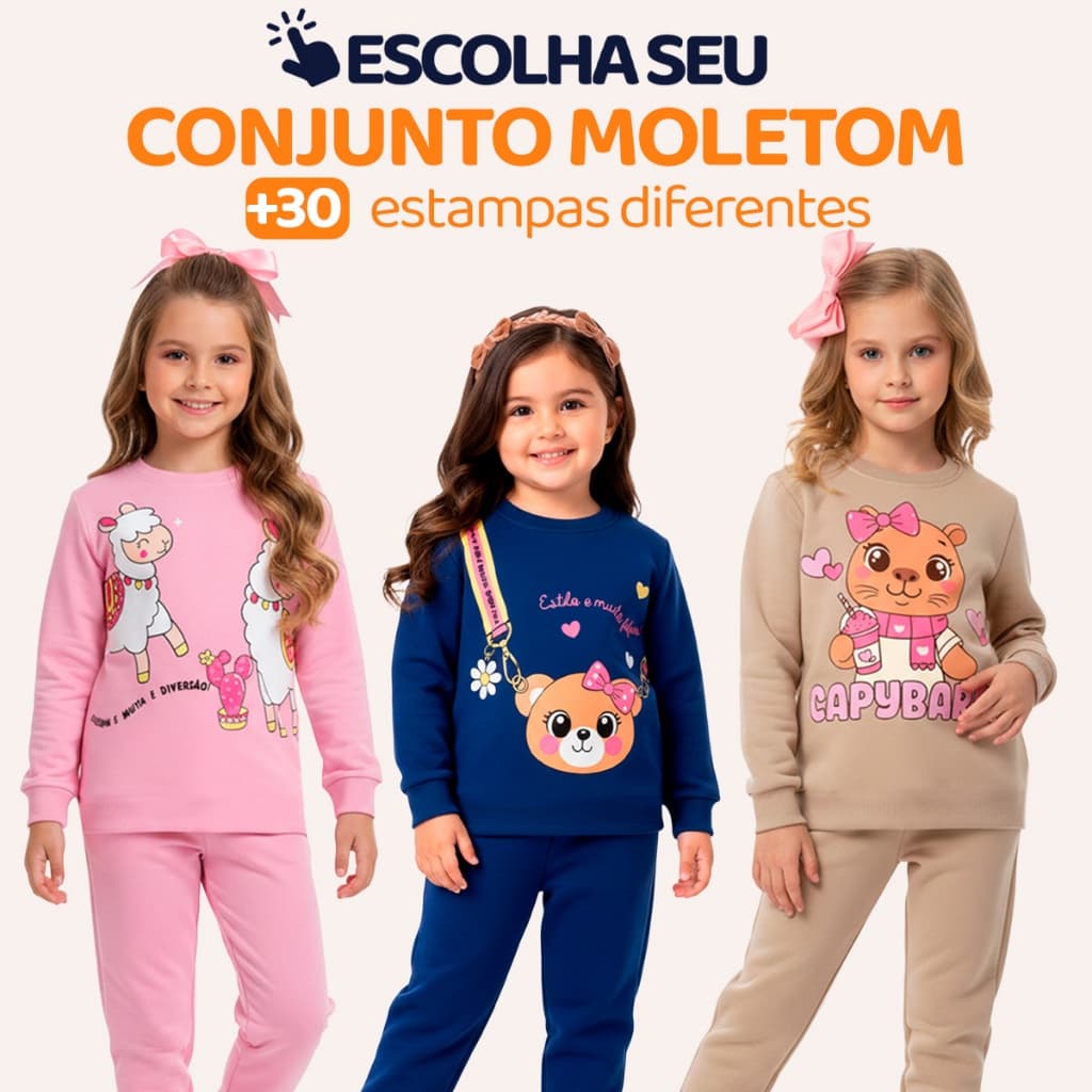 Conjunto Moletom Infantil Menina Criança Blusa e Calça Manga Longa Roupa de Frio Inverno Feminino Agasalho Estampa L08