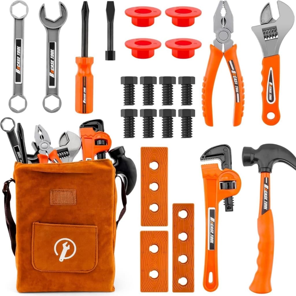 Kit Ferramentas Infantil Oficina Completo Martelo Alicate Chaves Parafusos Bolsa Veludo Brinquedo Educativo Engenheiro
