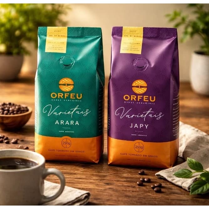 Kit Café Em Grãos Orfeu Varietais Arara E Japy 2 Pacotes De 250g