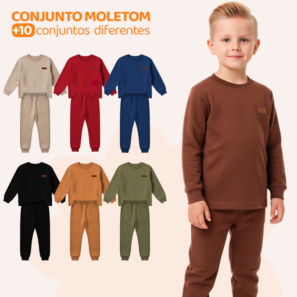 Kit 4 Peças Moletom Minimalista Infantil Menino Kids Criança Blusa e Calça Manga Longa Roupa de Frio Inverno Liso