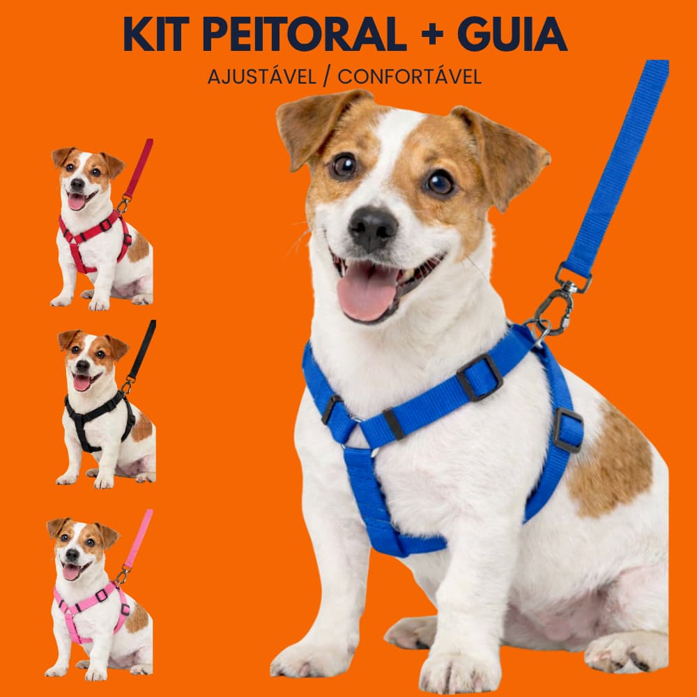 Conjunto Peitoral com Guia para Cachorro Ajustável – Peitoral Regulável Confortável P M G