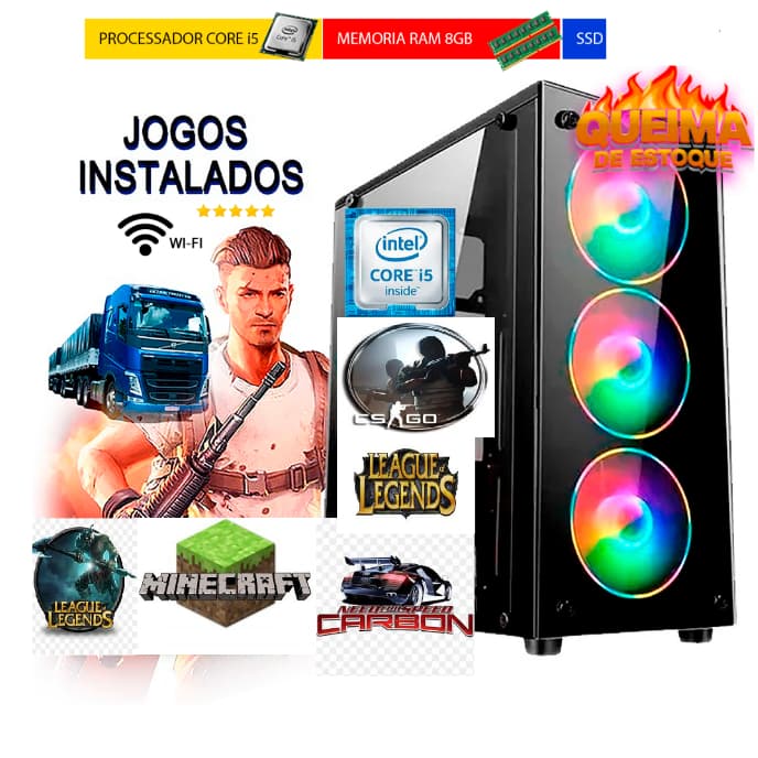 computador gamer i5 barato pc pra estudos escritorios ssd128g+hd500g 8g+jogos mine cs LOL Roblox gta