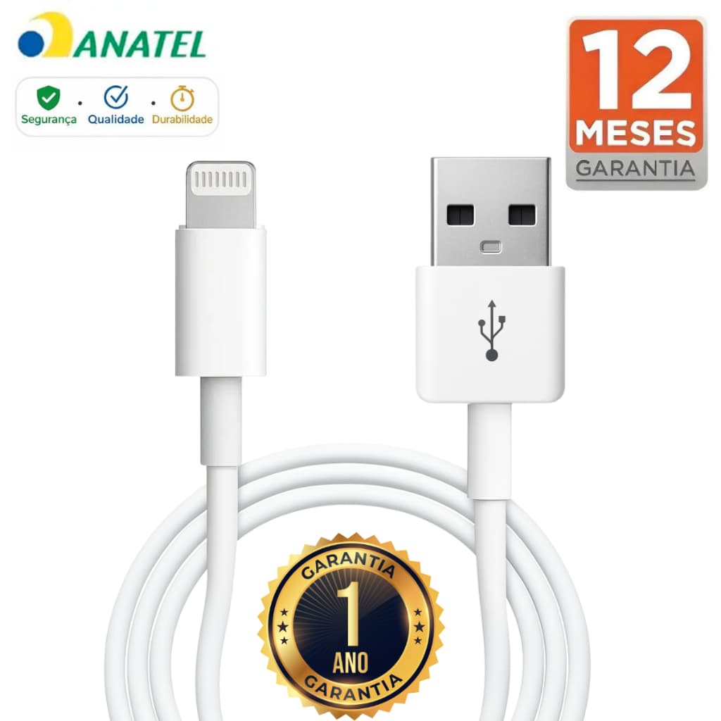 Cabo Carregador Celular Turbo Lightning iPhone 7 8 X Xr 11 12 13 14 Pro Max Carga Rápida