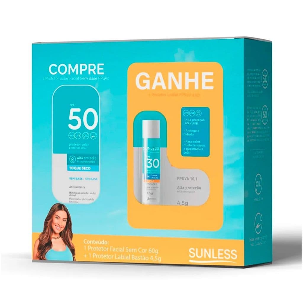 Sunless Kit - Protetor Solar Facial Sem Cor FPS50 + Protetor Solar Labial Bastão FPS30 Kit