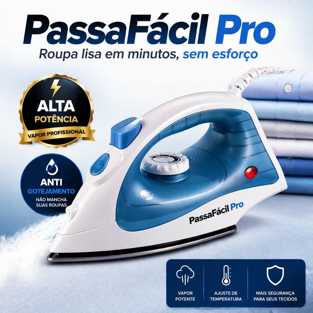 Ferro a Vapor Passa Fácil Pro 220V Alta Potência Anti Gotejamento Anti Calcário Profissional Roupas Sem Amassar Rápido