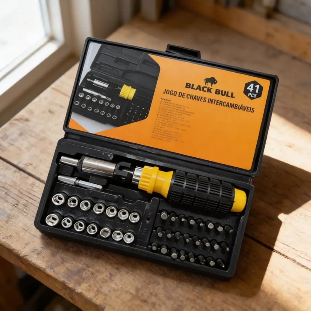 Jogo de Chaves Intercambiáveis 41 Peças BraçoForte™ Kit Ferramentas Completo Soquete Bits Precisão Manutenção