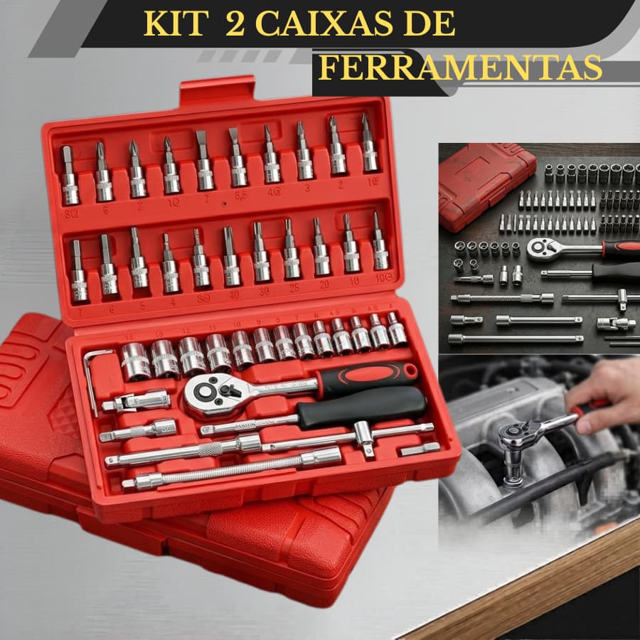 Combo 2 Jogos De Ferramentas 46 Peças Cada Maleta Com Chave Catraca E Soquetes Completa