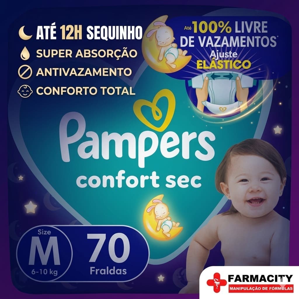Fralda Pampers Para Noite Até 12h Bebê Seco Alta Absorção Confort Sec
