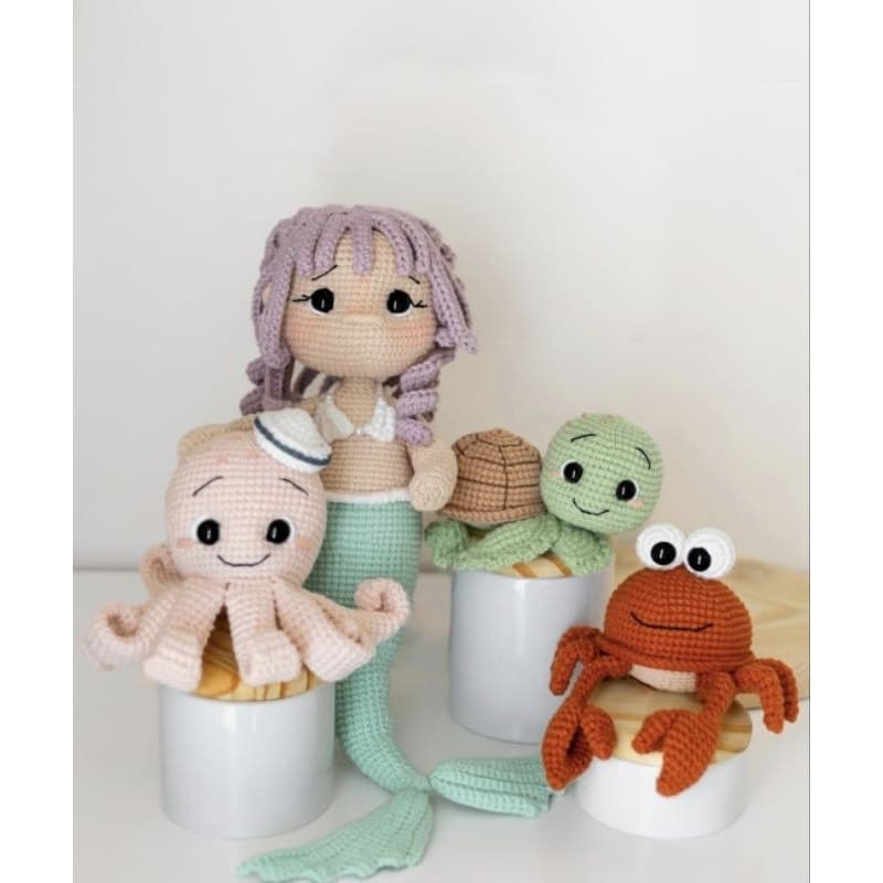 🧜‍♀️ Kit Amigurumi Fundo do Mar | Sereia + Animais Marinhos | Crochê | Sob Encomenda