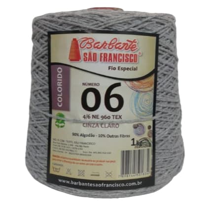 Barbante Colorido N°06 Cone De 1kg,Cor Cinza Claro, Linha de Crochê, Tapetes para Artesanato.