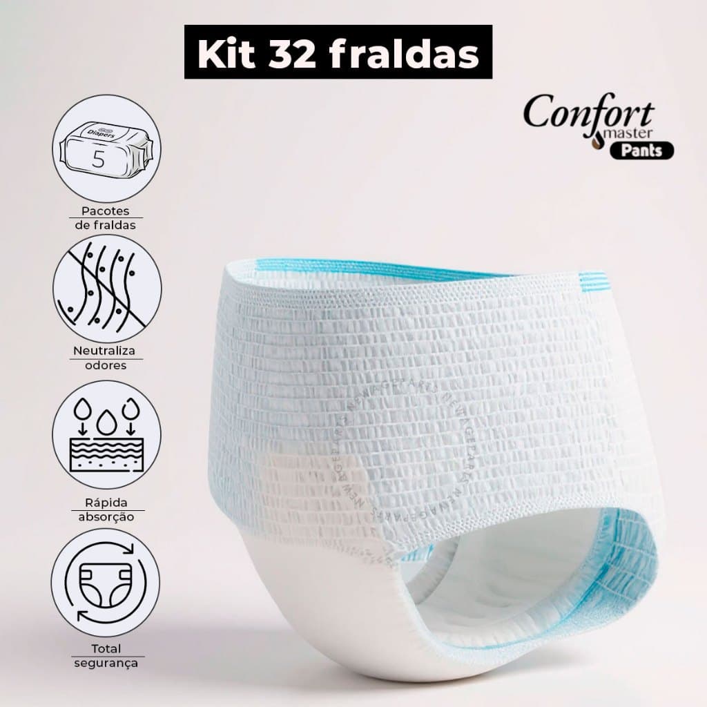 Kit 32 Fralda Geriátrica Unissex Calcinha/Cueca Pacote Descartável Confort Master Pants