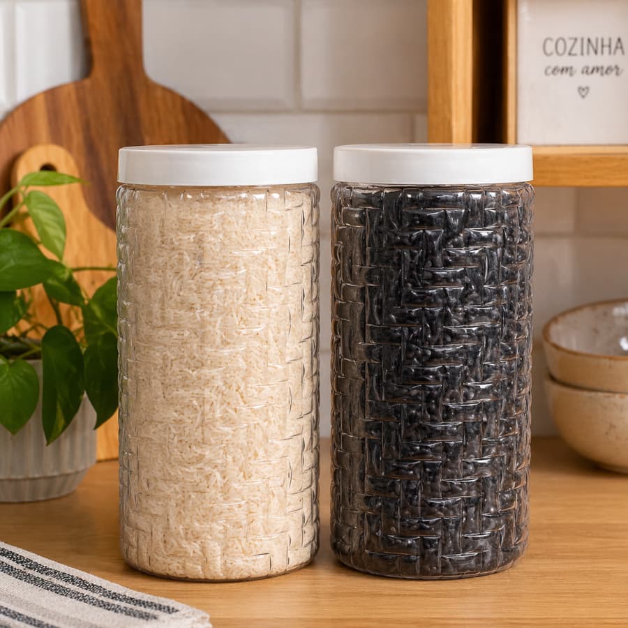 Kit 2 Pote Porta Mantimentos Grande 2,5 Litros Café E Açúcar Biscoito Organizador Cozinha Multiuso